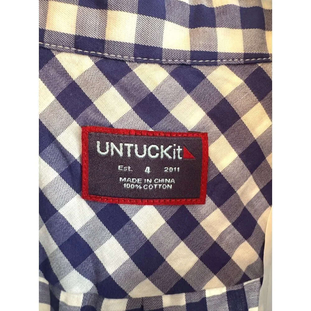 Untuckit Gingham Button Up Size 4 Blue White Check NWT Collared Women's